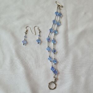 Elegant Sterling Silver Blue Swarovski Beaded Jewelry Set